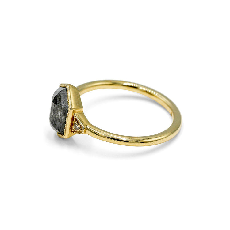 14ky 1.36ct Hexagon Salt & Pepper Bezel Diamond Ring