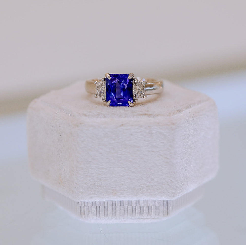 Platinum 2.57 Radiant-Cut Sapphire & Diamond Ring