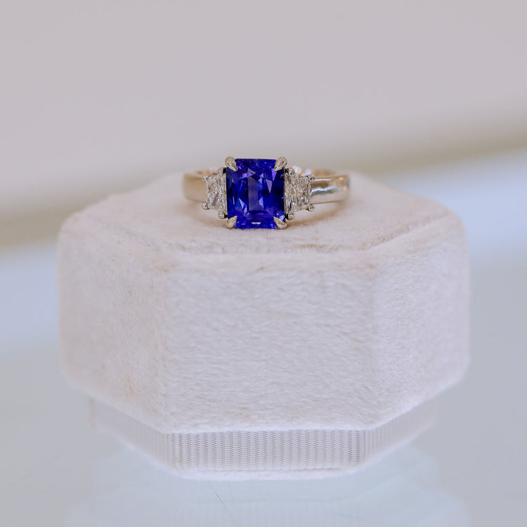Platinum 2.57 Radiant-Cut Sapphire & Diamond Ring