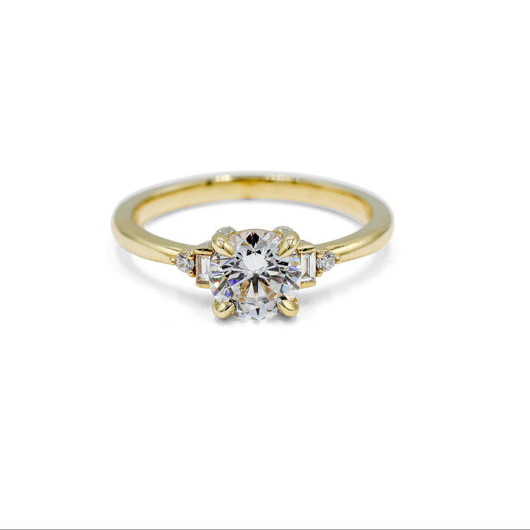 14ky .07ctw Low Profile Baguette & Round Diamond Ring