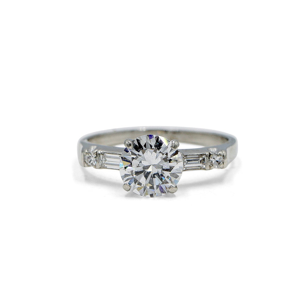 Platinum 1.5ct Vintage Round and Baguette Diamond Ring