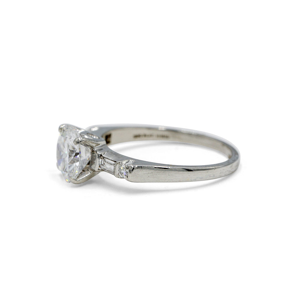 Platinum 1.5ct Vintage Round and Baguette Diamond Ring