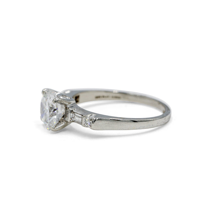 Platinum 1.5ct Vintage Round and Baguette Diamond Ring