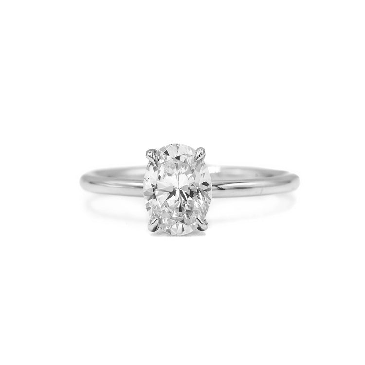 Platinum Oval-Shaped Hidden Halo Solitaire Ring