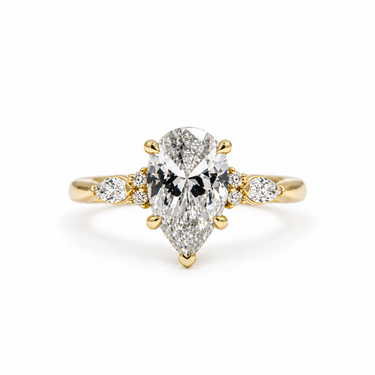14ky Pear .25ctw Lab Grown Round and Marquise Diamond Ring