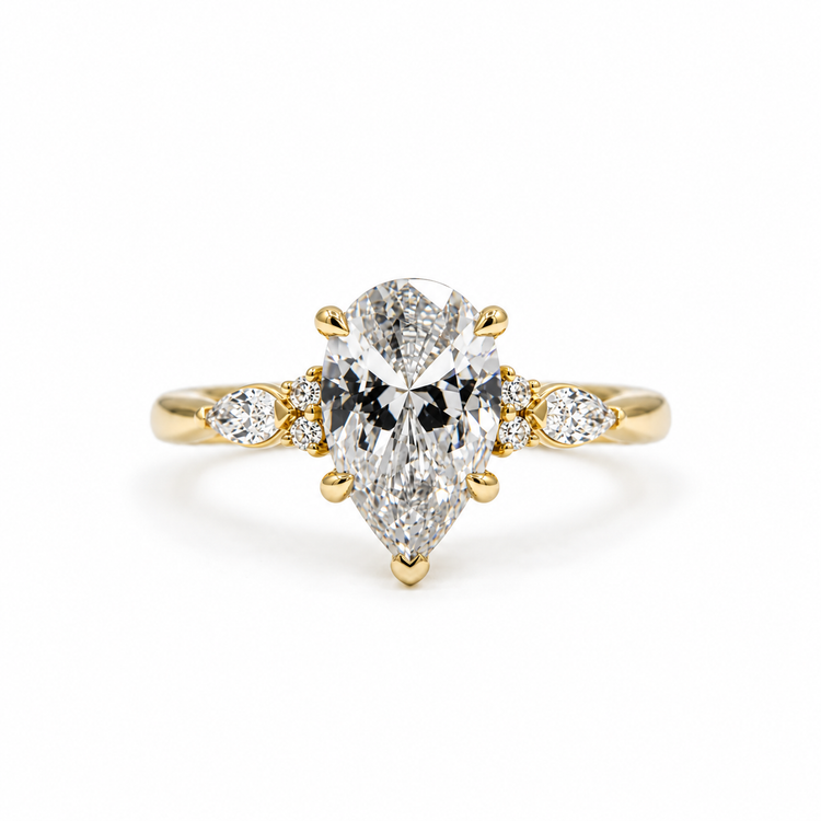 14ky Pear .25ctw Lab Grown Round and Marquise Diamond Ring