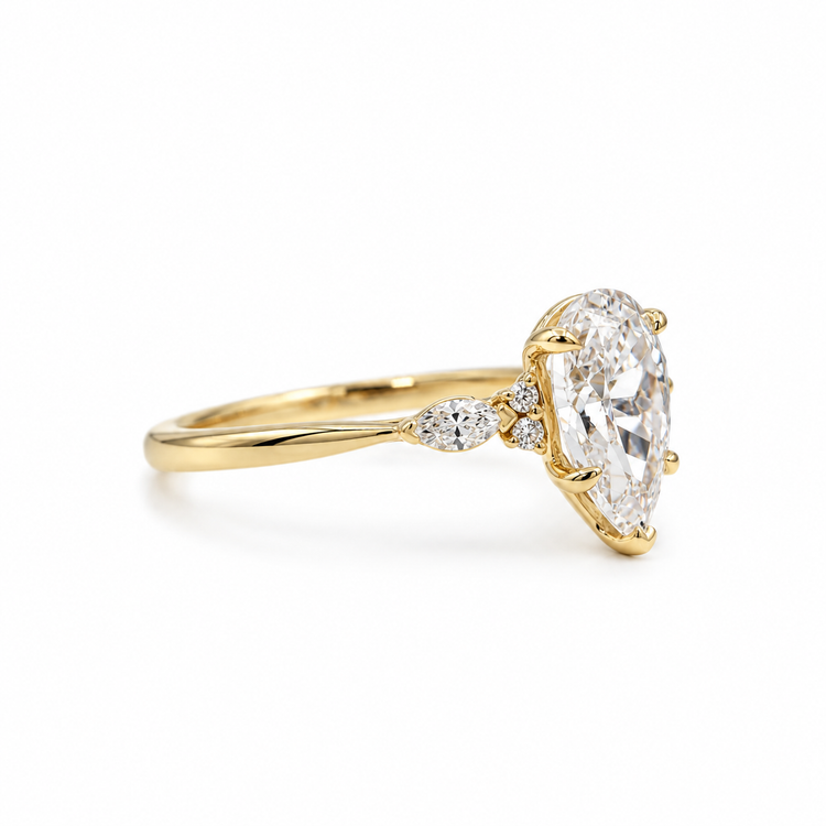 14ky Pear .25ctw Lab Grown Round and Marquise Diamond Ring