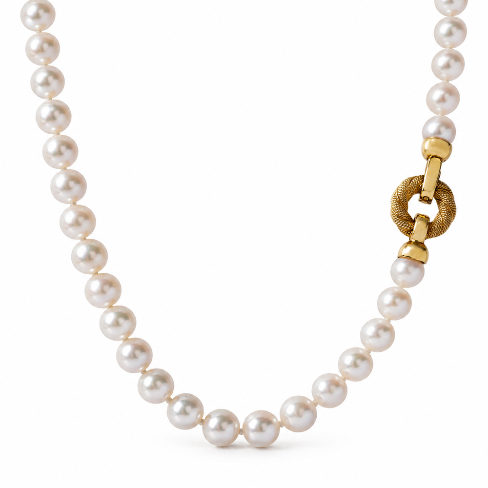 14ky Circle Clasp Akoya 6.5-7mm Pearl Strand Necklace
