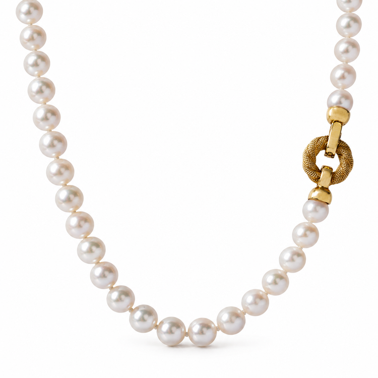 14ky Circle Clasp Akoya 6.5-7mm Pearl Strand Necklace