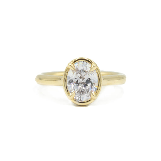 14ky Oval-Cut Hidden Halo Bezel Diamond Ring