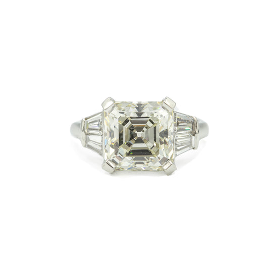 Vintage Platinum 5.23ct Asscher-Cut Diamond Ring