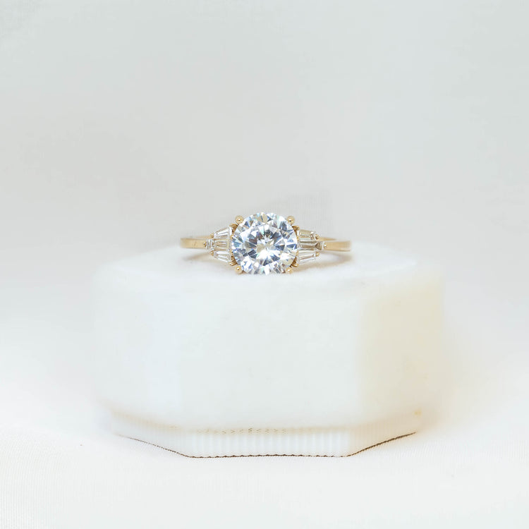 14ky Round & Baguette Deco-Inspired Diamond Ring