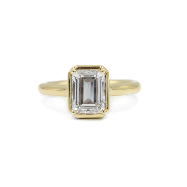 14ky Emerald-Cut Hidden Halo Bezel Diamond Ring