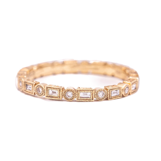 14kr Stackable Baguette + Round Diamond Band