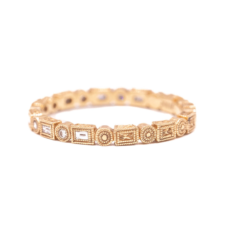 14kr Stackable Baguette + Round Diamond Band