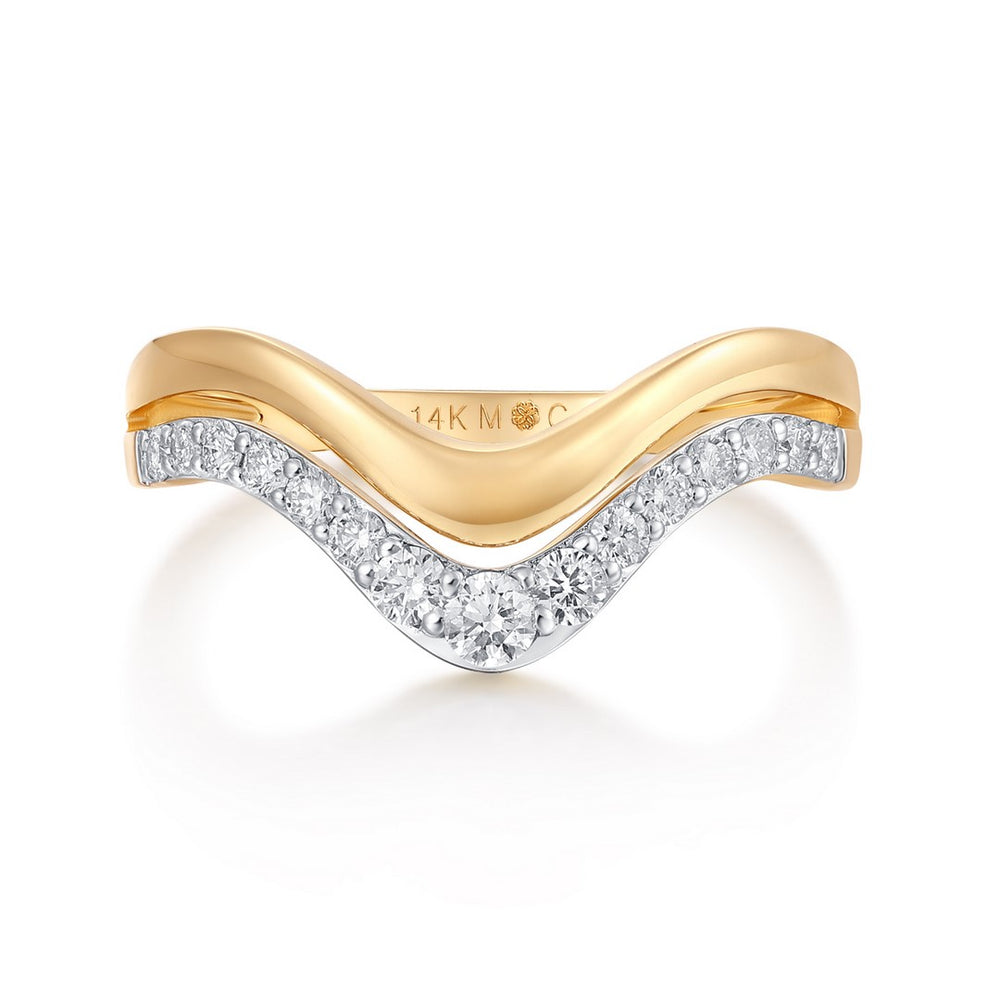 14ky .40ctw Double Pave & Gold Wave Diamond Band