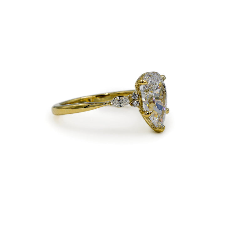 14ky Pear .25ctw Lab Grown Round and Marquise Diamond Ring