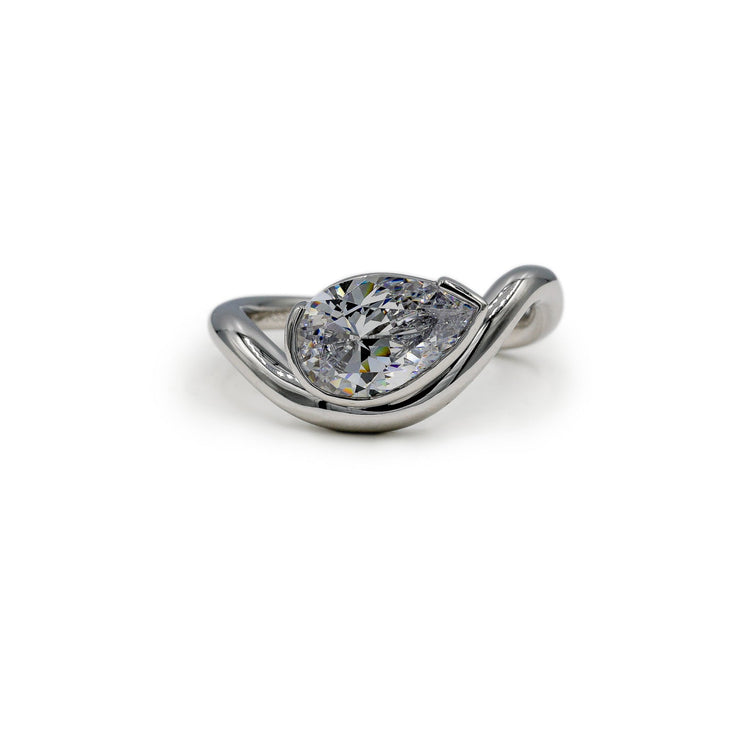 Platinum Half-Bezel Off-set Echo Wave Diamond Ring