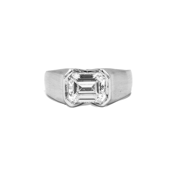 Platinum 3.10ct Emerald-Cut Semi-Bezel Diamond Ring