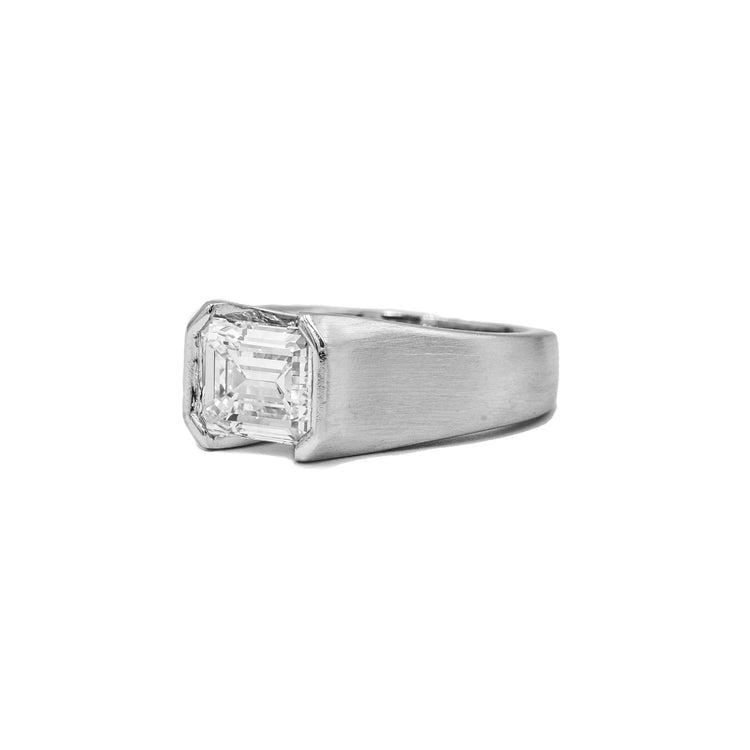 Platinum 3.10ct Emerald-Cut Semi-Bezel Diamond Ring