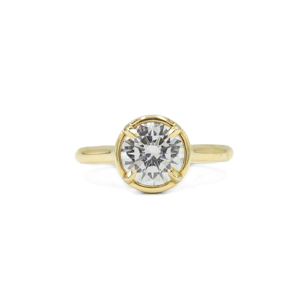 14ky Round Hidden Halo Bezel Diamond Ring