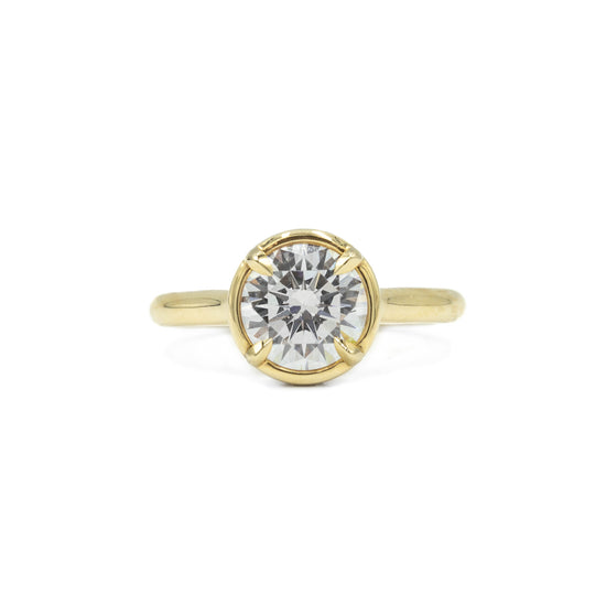 14ky Round Hidden Halo Bezel Diamond Ring