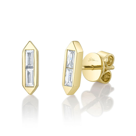 14ky .18ctw Double Baguette Hex-Shaped Diamond Earrings