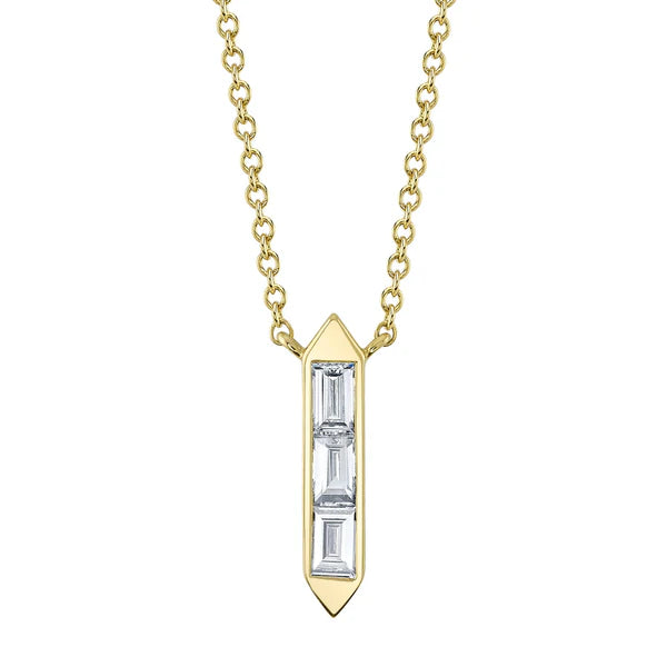 14ky .18ctw Baguette Bezel Elongated Hexagon Necklace