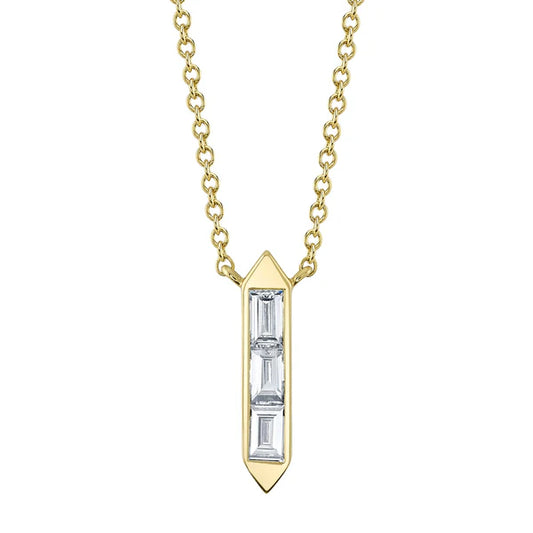 14ky .18ctw Baguette Bezel Elongated Hexagon Necklace