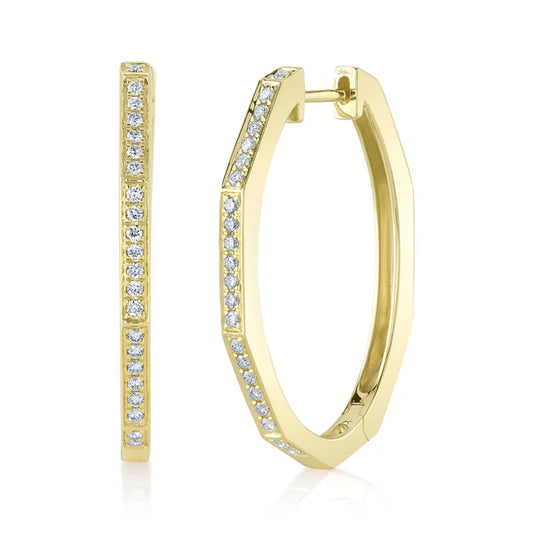 14ky .32ctw Bead Set 1.15x.8" Geometric Hoop Earrings