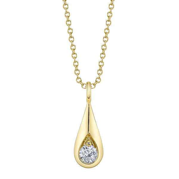 14ky .20ct Round Diamond Pear Drop Necklace