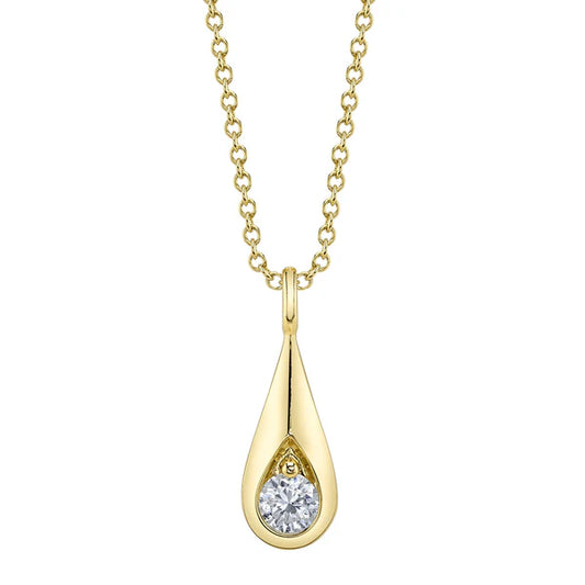 14ky .20ct Round Diamond Pear Drop Necklace