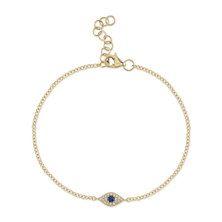 14kw Sapphire & Diamond Evil Eye Bracelet