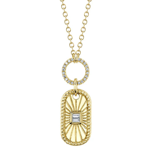 14ky .11ctw Baguette Bezel Capsule Necklace with Pave Ring
