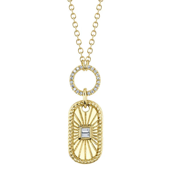 14ky .11ctw Baguette Bezel Capsule Necklace with Pave Ring