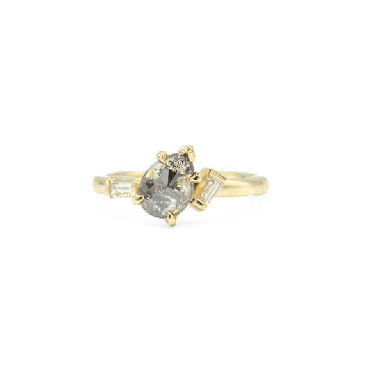 1.00ct Pear-Shaped Salt & Pepper Baguette Diamond Ring