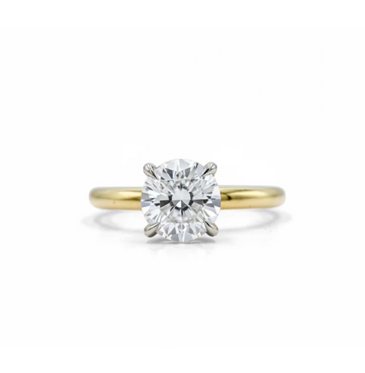 14ky Solitaire 4-Prong with Platinum Hidden Halo Diamond Ring