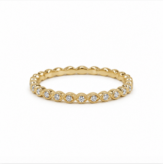 14ky .04ctw Marquise & Round Alternating Milgrain Diamond Band