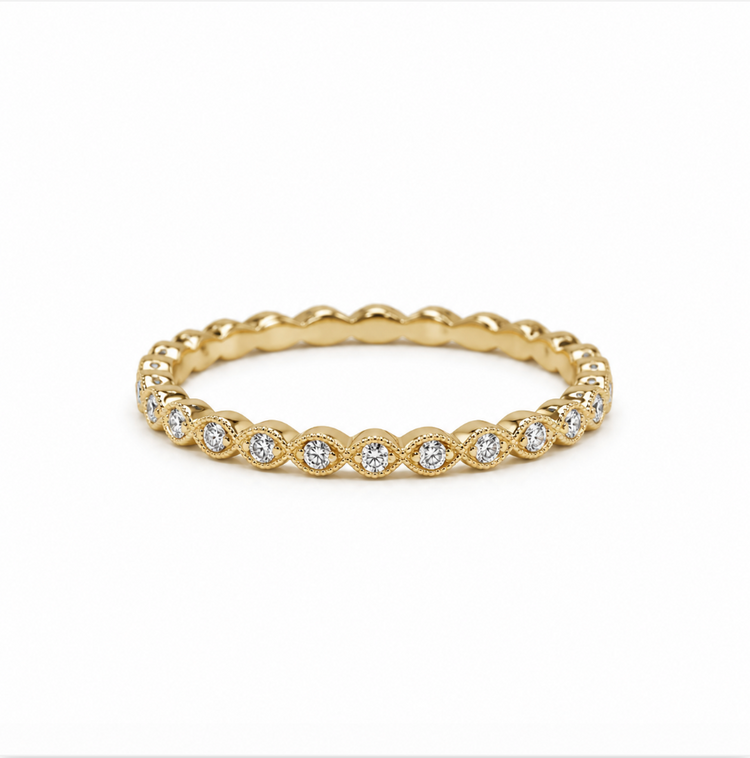 14ky .04ctw Marquise & Round Alternating Milgrain Diamond Band