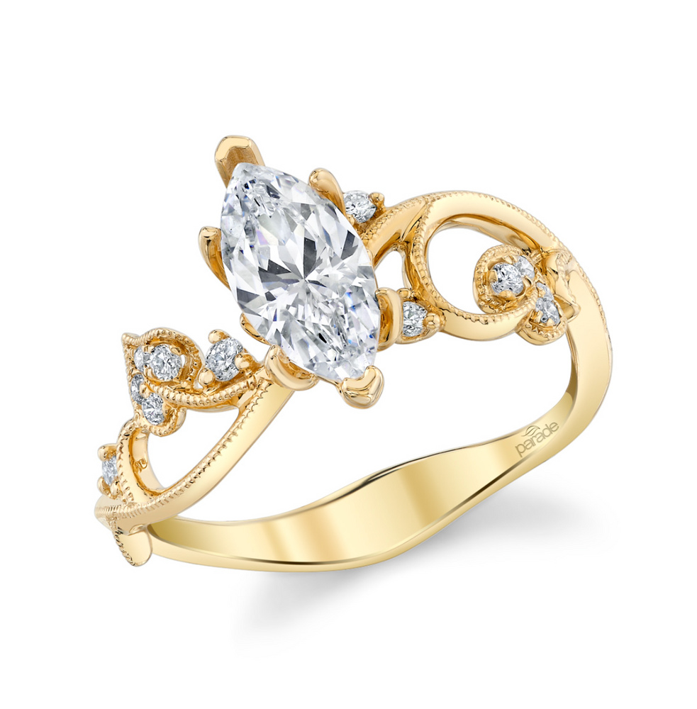 14ky Marquise-Cut Leaf-Style .14ctw Diamond Ring