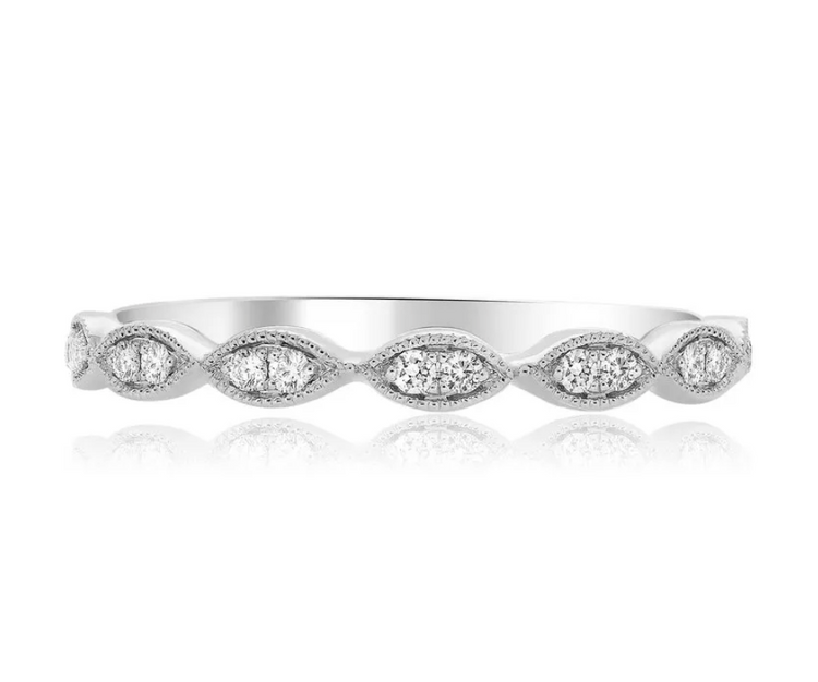 14kw .11ctw Marquise-Shaped Milgrain Diamond Band