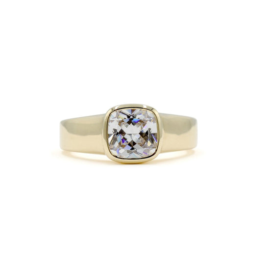 14ky Wide Cushion Bezel Diamond Ring
