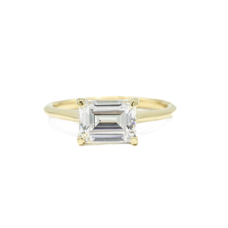 14ky Emerald-Cut East-West Cathedral Diamond Ring