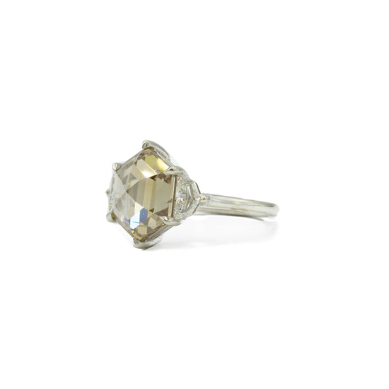 4.16ct Hex-Shaped Champagne Diamond Ring