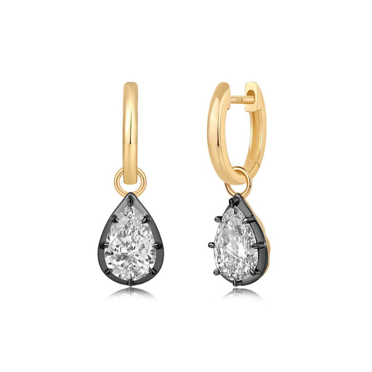 14ky 2ctw Georgian Black Rhodium Pear-Shaped Dangle Earrings