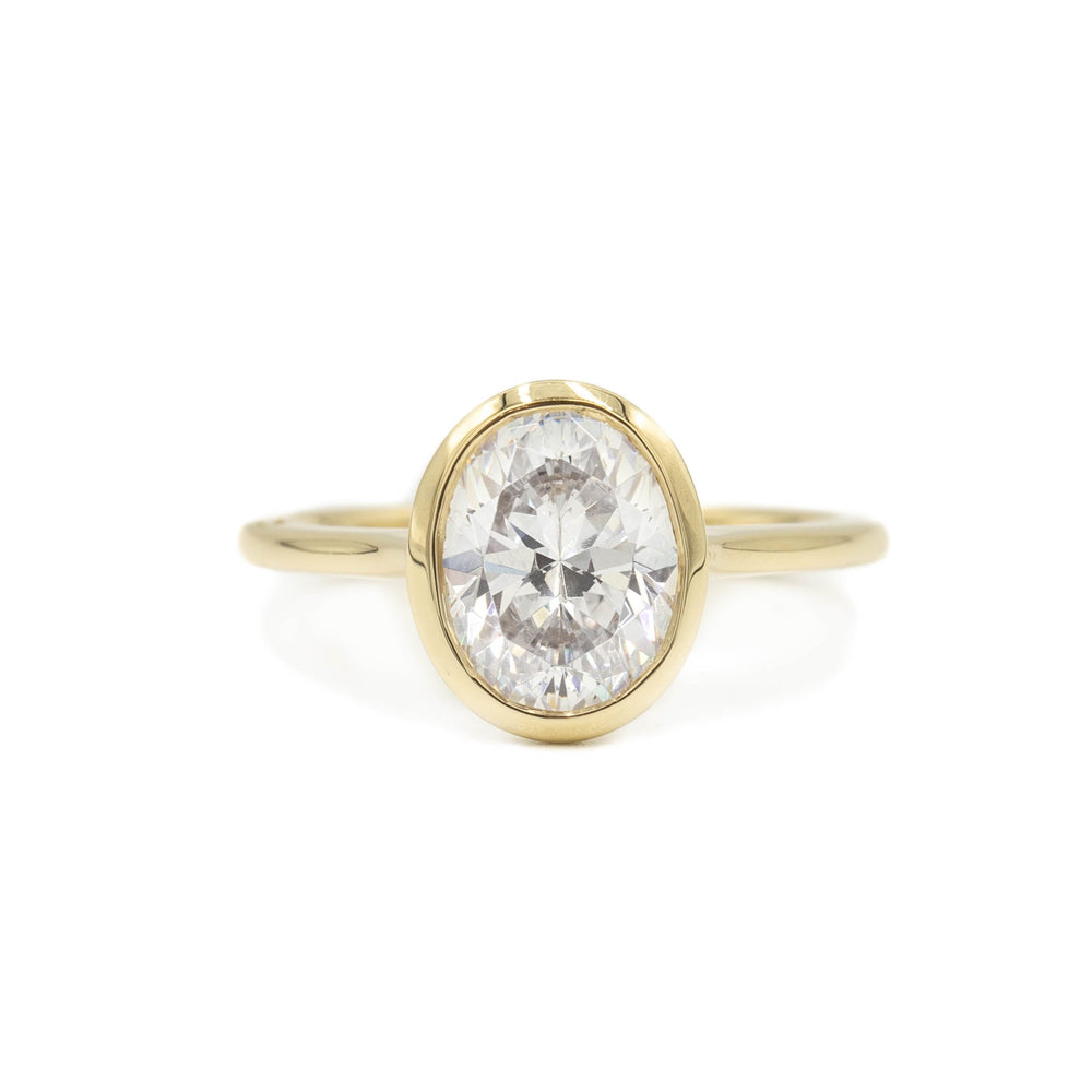 14ky Oval-Cut Diamond Bezel Ring