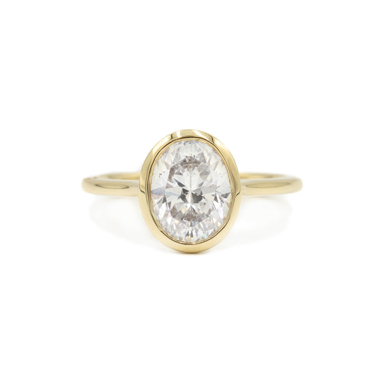 14ky Oval-Cut Diamond Bezel Ring