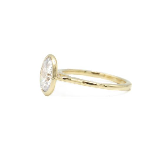 14ky Oval-Cut Diamond Bezel Ring