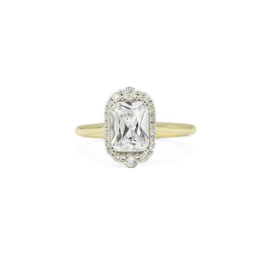 14ky Emerald-Cut Petal Halo Diamond Ring