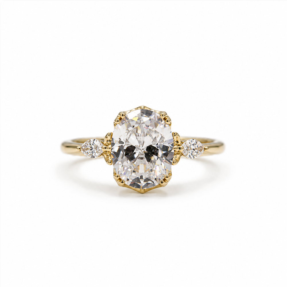 14ky Oval with .24ctw Marquise Sides and Vintage Pave Basket Diamond Ring